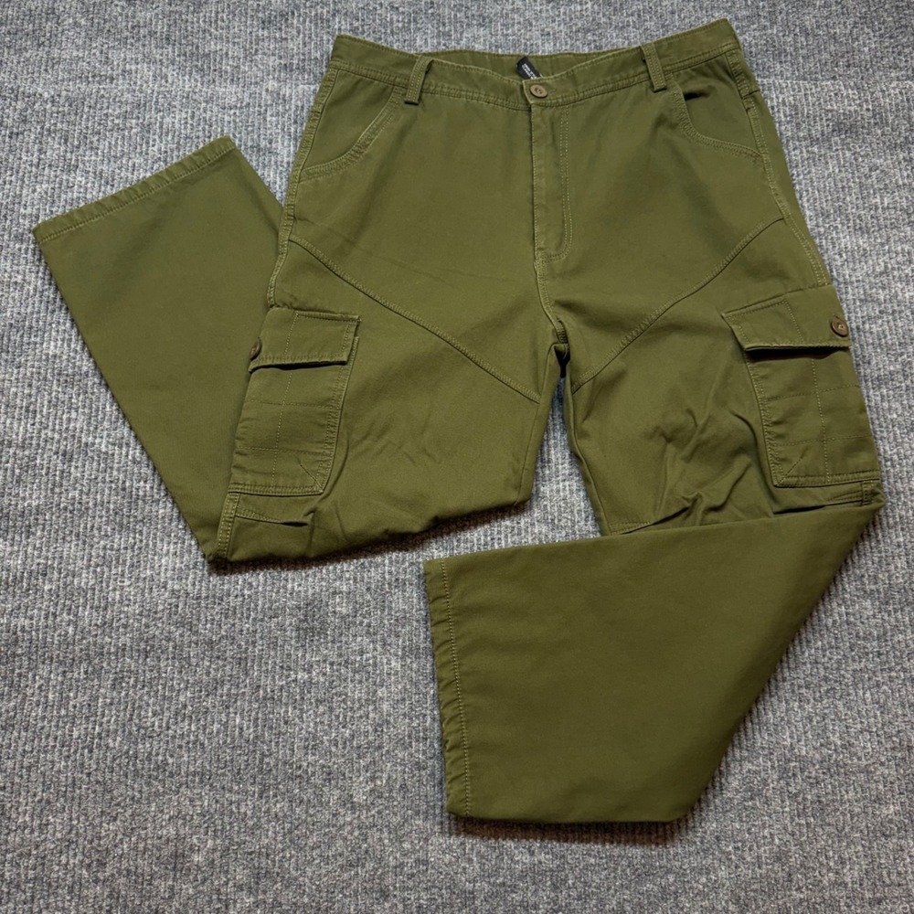 AOWOFS Mens 40x28 Fleece Lined Cargo Pants Olive Green Cotton Tactical